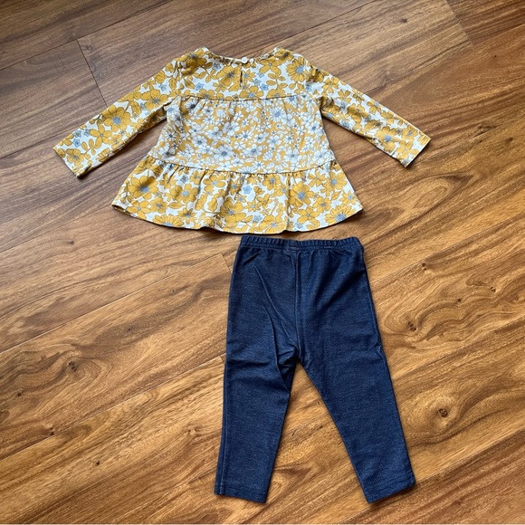 4 for $10 ๐ Carter's Yellow Floral Top with Denim Color Pants - Picture 1 of 8